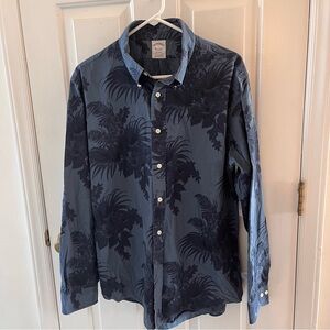 Brooks Brothers Hawaiian Tropical Button Down Shirt Blue Men’s L -100% Cotto